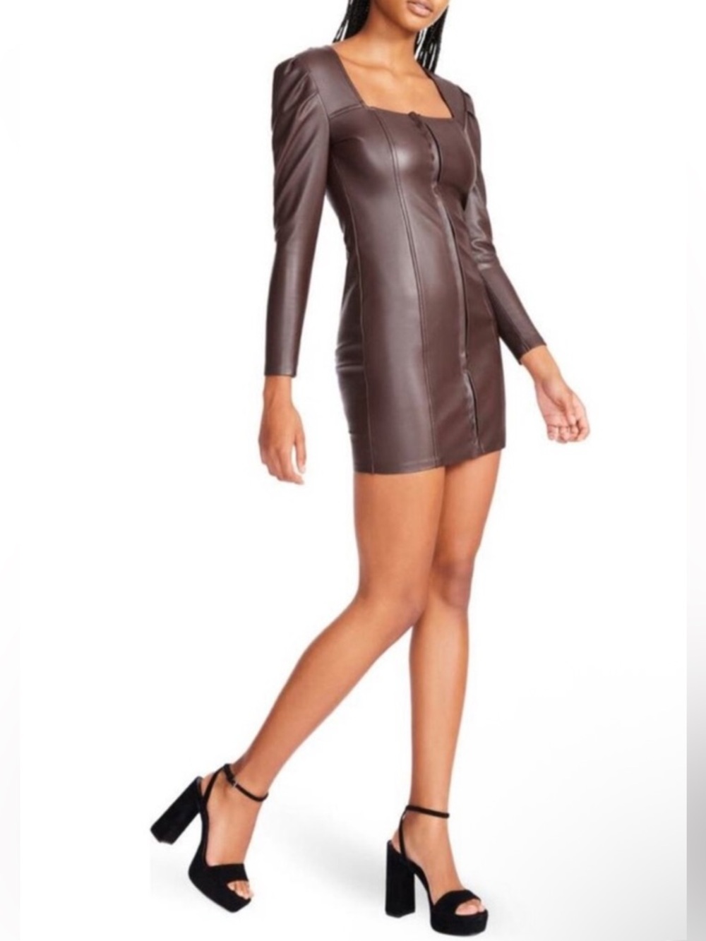Betsey Johnson hook front closure dark Brown Faux Leather dress NWT SIZE 12